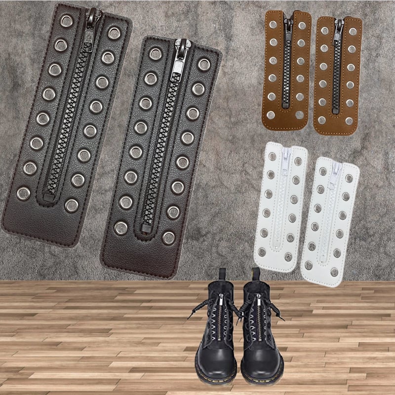 Ghoo PU δερμάτινες διακοσμητικές επενδύσεις κορδονιών για παπούτσια – συμβατές με sneakers, δερμάτινα παπούτσια και μποτάκια, μοντέρνος και casual στυλ, αξεσουάρ με φερμουάρ