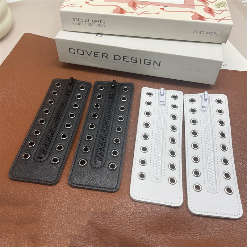 Ghoo PU δερμάτινες διακοσμητικές επενδύσεις κορδονιών για παπούτσια – συμβατές με sneakers, δερμάτινα παπούτσια και μποτάκια, μοντέρνος και casual στυλ, αξεσουάρ με φερμουάρ