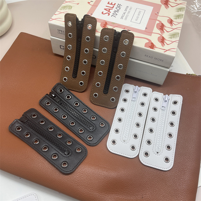 Ghoo PU δερμάτινες διακοσμητικές επενδύσεις κορδονιών για παπούτσια – συμβατές με sneakers, δερμάτινα παπούτσια και μποτάκια, μοντέρνος και casual στυλ, αξεσουάρ με φερμουάρ