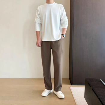 Pantaloni casual pentru bărbați, croială dreaptă, talie înaltă, fermoar, amestec poliester