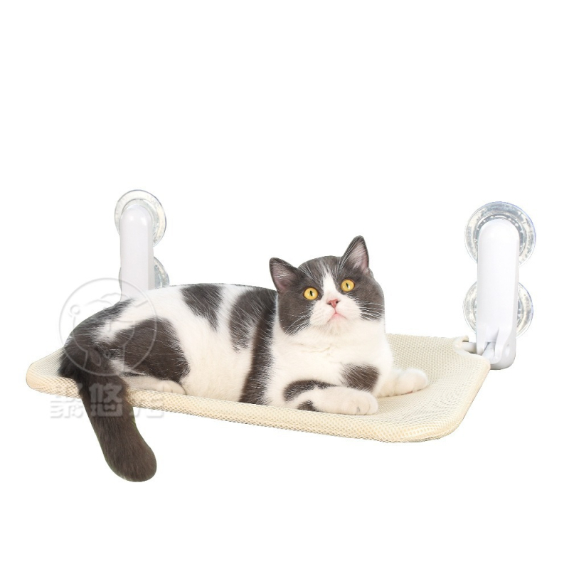 Hamac pentru pisici cu ventuze pentru geam, cuib de pisica din pluș sintetic scurt, respirabil și cald, pentru toate sezoanele