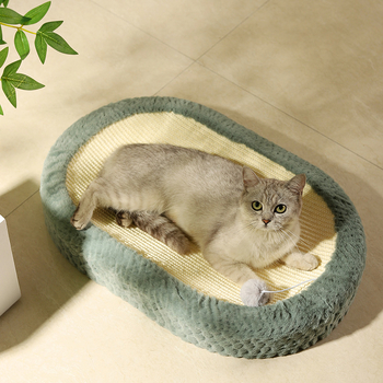 Brushi gnijezdo za kućne ljubimce sa sisalnom užadi za grebanje i plišanim unutarnjim dijelom, ovalni oblik, otporno na habanje za pse