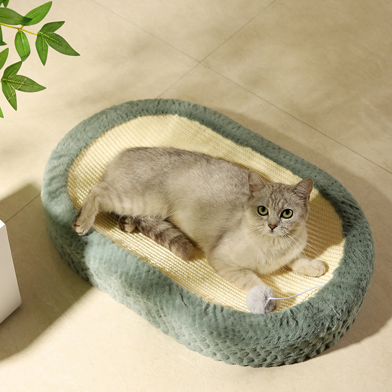Brushi gnijezdo za kućne ljubimce sa sisalnom užadi za grebanje i plišanim unutarnjim dijelom, ovalni oblik, otporno na habanje za pse