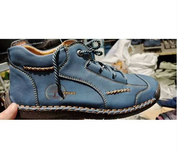 Mocasini bărbați din piele de porc, partea superioară din piele de al doilea strat, vârf rotund, talpă din tendon de vițel, design cu șiret frontal pentru toamnă