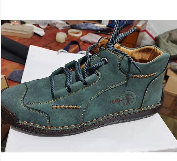 Mocasini bărbați din piele de porc, partea superioară din piele de al doilea strat, vârf rotund, talpă din tendon de vițel, design cu șiret frontal pentru toamnă