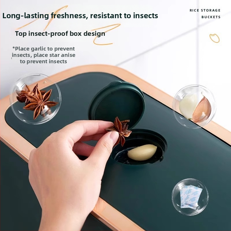 Kutija za skladištenje riže — glasovno upravljana, pametno zatvaranje, zaštita od vlage i insekata, kapacitet 10L+, plast PP, moderni minimalistički dizajn