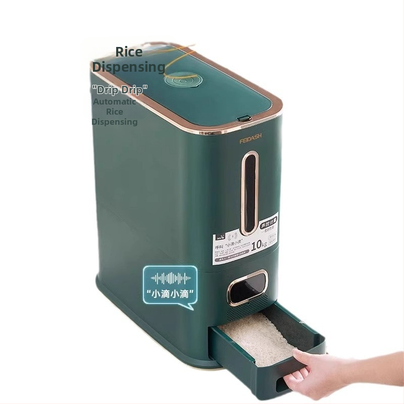 Kutija za skladištenje riže — glasovno upravljana, pametno zatvaranje, zaštita od vlage i insekata, kapacitet 10L+, plast PP, moderni minimalistički dizajn