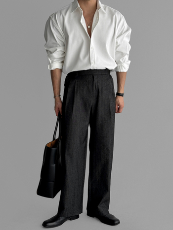 Pantaloni bărbați, amestec de bumbac 80% bumbac, Stil business ușor, Croială dreaptă, Decor cu fermoar, Primăvară-Toamnă