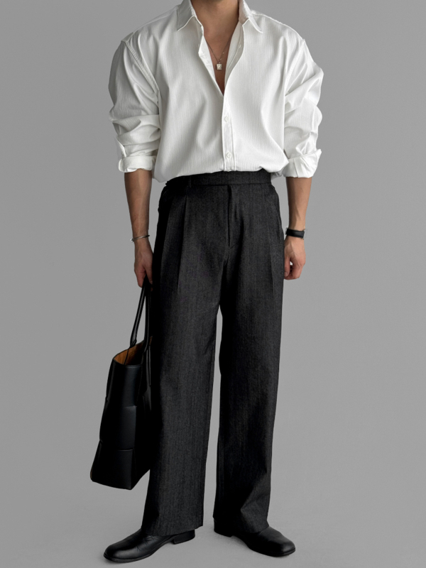 Pantaloni bărbați, amestec de bumbac 80% bumbac, Stil business ușor, Croială dreaptă, Decor cu fermoar, Primăvară-Toamnă