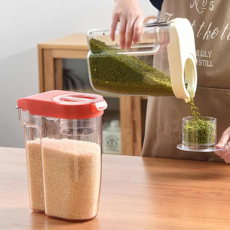 Spremnik za žitarice s hermetičkim zatvaranjem, otporan na vlagu i insekte, od PP plastike, kapacitet ispod 4 L, mogućnost tiskanja logotipa