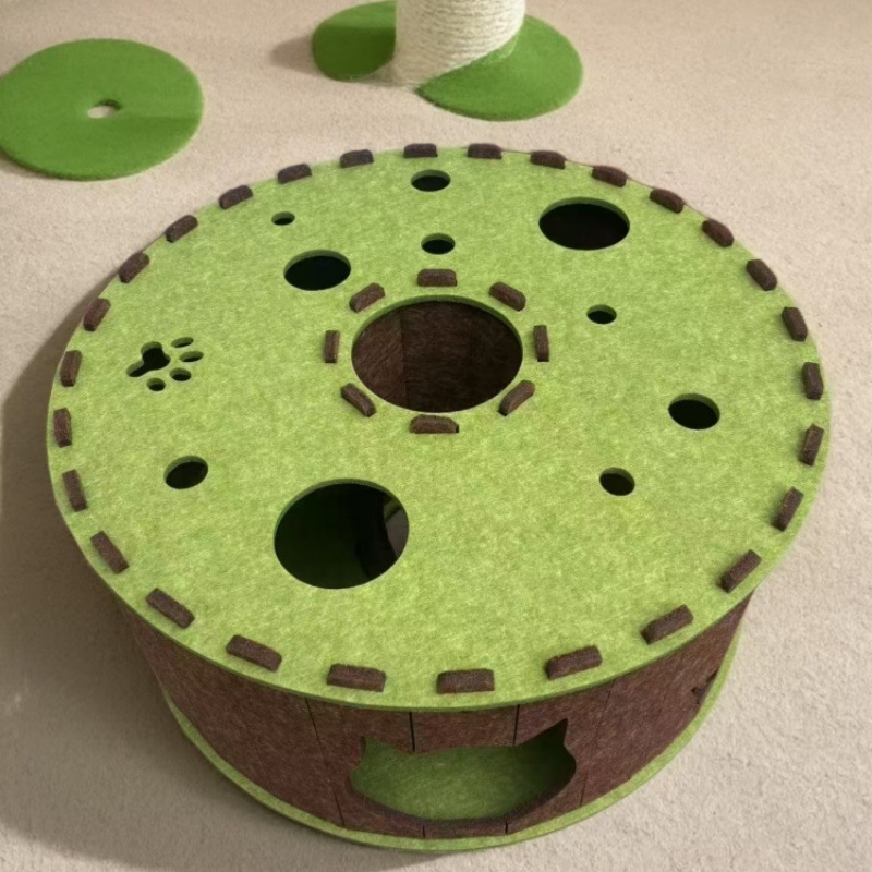 Cuib de pisică din fetru, tunel în formă de S, cu două straturi, semiînchis și respirabil, detașabil pentru interior