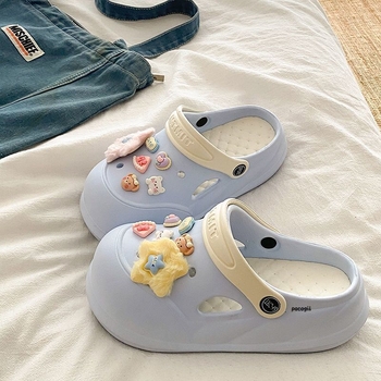 Sandale de vară pentru femei cu talpă groasă mai înaltă, antiderapante, EVA pe suprafața superioară și talpa, ușoare, talpă plată (Sole: EVA; Upper: EVA; Anti-Slip; Lightweight; Flat Bottom)