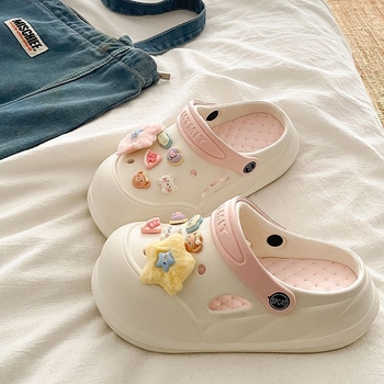 Sandale de vară pentru femei cu talpă groasă mai înaltă, antiderapante, EVA pe suprafața superioară și talpa, ușoare, talpă plată (Sole: EVA; Upper: EVA; Anti-Slip; Lightweight; Flat Bottom)