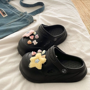 Sandale de vară pentru femei cu talpă groasă mai înaltă, antiderapante, EVA pe suprafața superioară și talpa, ușoare, talpă plată (Sole: EVA; Upper: EVA; Anti-Slip; Lightweight; Flat Bottom)