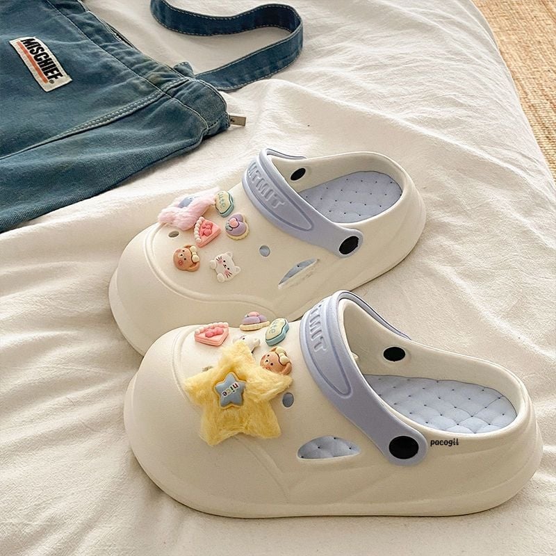 Sandale de vară pentru femei cu talpă groasă mai înaltă, antiderapante, EVA pe suprafața superioară și talpa, ușoare, talpă plată (Sole: EVA; Upper: EVA; Anti-Slip; Lightweight; Flat Bottom)