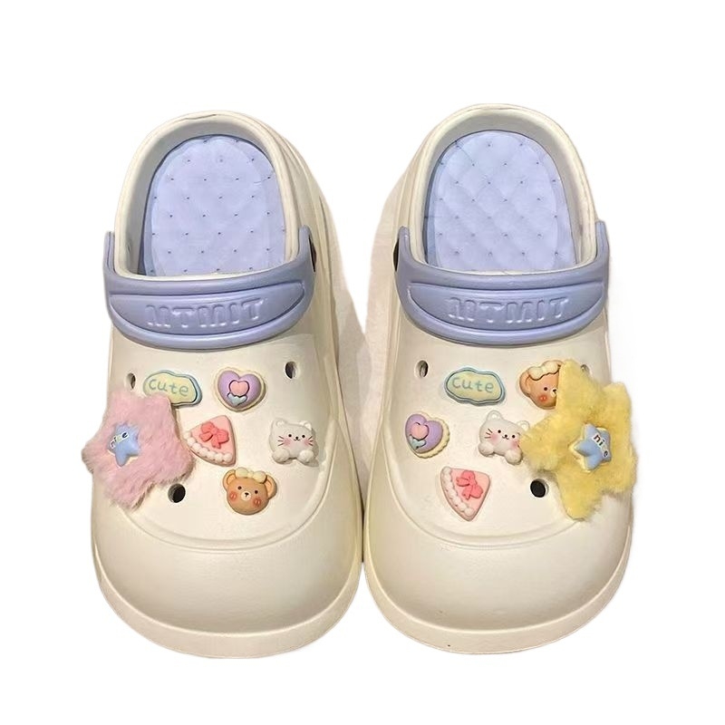 Sandale de vară pentru femei cu talpă groasă mai înaltă, antiderapante, EVA pe suprafața superioară și talpa, ușoare, talpă plată (Sole: EVA; Upper: EVA; Anti-Slip; Lightweight; Flat Bottom)