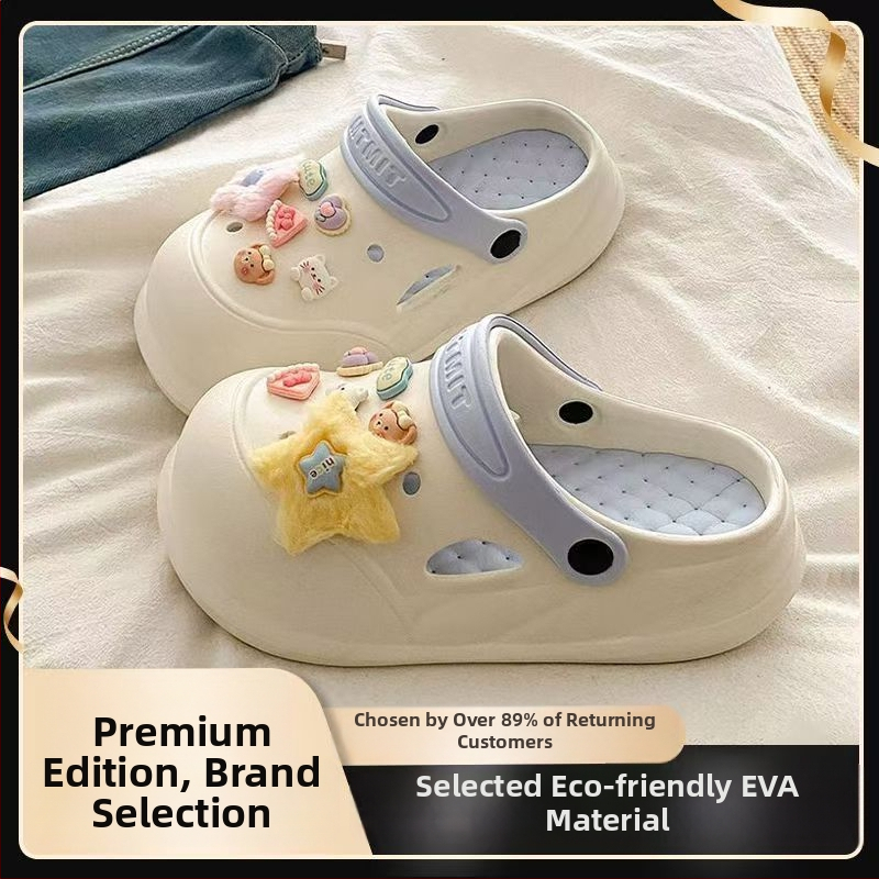 Sandale de vară pentru femei cu talpă groasă mai înaltă, antiderapante, EVA pe suprafața superioară și talpa, ușoare, talpă plată (Sole: EVA; Upper: EVA; Anti-Slip; Lightweight; Flat Bottom)