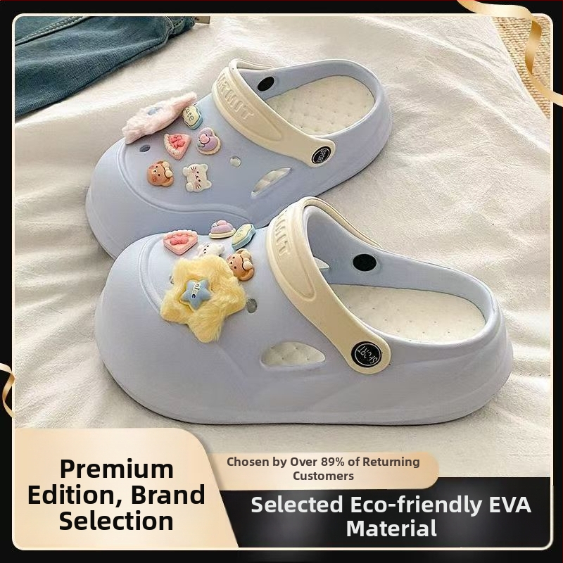 Sandale de vară pentru femei cu talpă groasă mai înaltă, antiderapante, EVA pe suprafața superioară și talpa, ușoare, talpă plată (Sole: EVA; Upper: EVA; Anti-Slip; Lightweight; Flat Bottom)