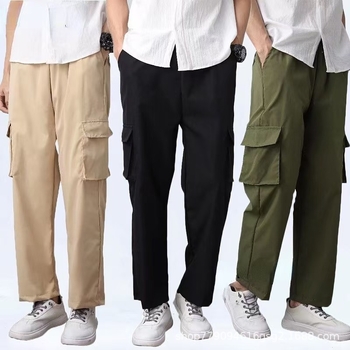 Pantalone za radno odijevanje s više džepova, ravni kroj, srednje visok struk, duljina devet bodova, 100% poliester