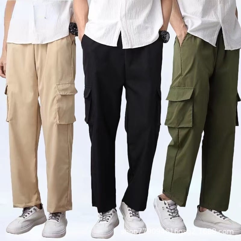 Pantalone za radno odijevanje s više džepova, ravni kroj, srednje visok struk, duljina devet bodova, 100% poliester