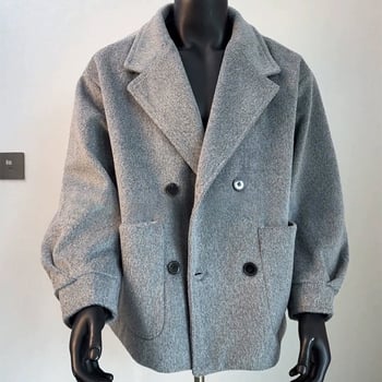 Kaput, labav kroj, dvostruko kopčanje, ovratnik tipa sako, zimski debeli, korejski stil