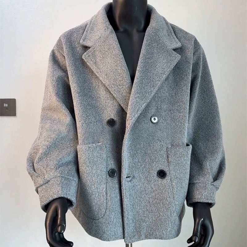 Kaput, labav kroj, dvostruko kopčanje, ovratnik tipa sako, zimski debeli, korejski stil