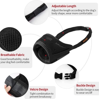 Botniță reglabilă pentru câini, anti-mușcare, anti-hrană și anti-lătrat; respirabilă și permite aportul de apă pentru câini mari