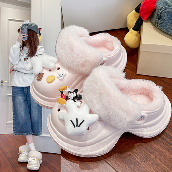 Slapi de damă Crocs-stil cu partea superioară EVA și talpă EVA, talpă de 6 cm înălțime, călduroase, antiderapante, vârf închis