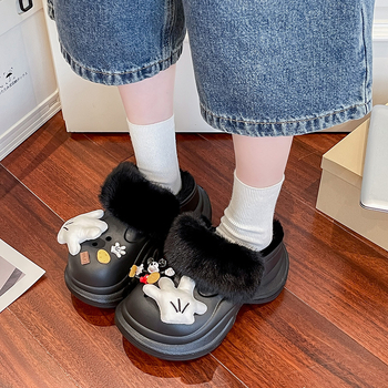 Slapi de damă Crocs-stil cu partea superioară EVA și talpă EVA, talpă de 6 cm înălțime, călduroase, antiderapante, vârf închis