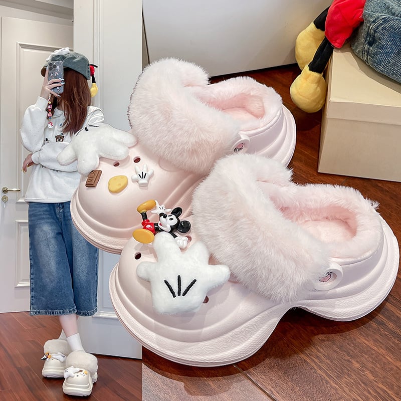 Slapi de damă Crocs-stil cu partea superioară EVA și talpă EVA, talpă de 6 cm înălțime, călduroase, antiderapante, vârf închis