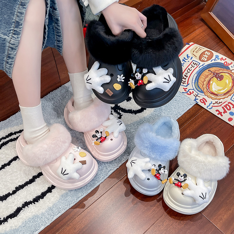 Slapi de damă Crocs-stil cu partea superioară EVA și talpă EVA, talpă de 6 cm înălțime, călduroase, antiderapante, vârf închis