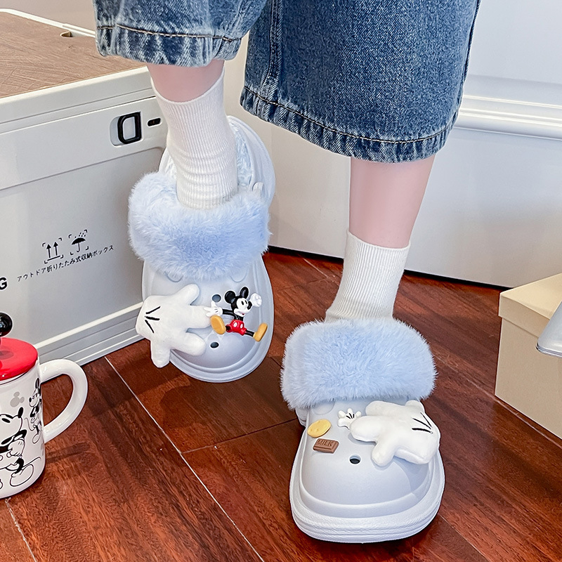 Slapi de damă Crocs-stil cu partea superioară EVA și talpă EVA, talpă de 6 cm înălțime, călduroase, antiderapante, vârf închis