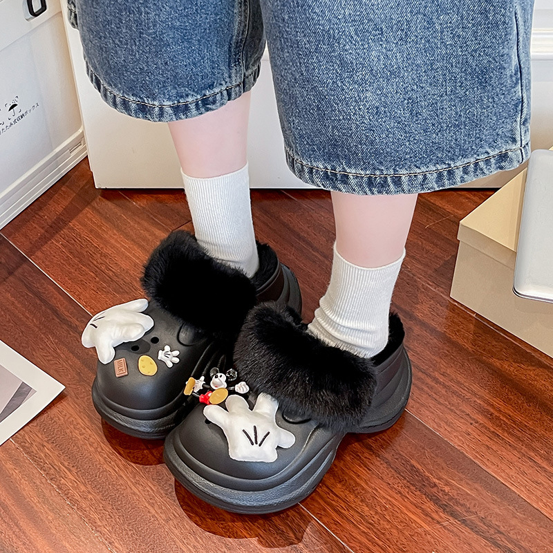 Slapi de damă Crocs-stil cu partea superioară EVA și talpă EVA, talpă de 6 cm înălțime, călduroase, antiderapante, vârf închis