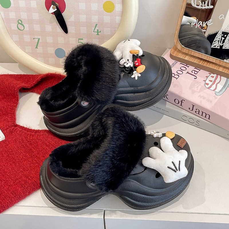 Slapi de damă Crocs-stil cu partea superioară EVA și talpă EVA, talpă de 6 cm înălțime, călduroase, antiderapante, vârf închis