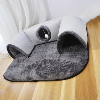 Macska fészek U‑alakú alagúttal és ággyal – szövet, levehető és mosható, búvó‑kereső játék macskáknak