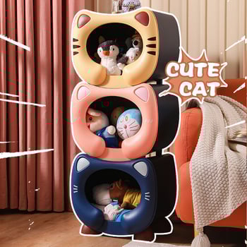 Cuib de pisică multifuncțional, cu spațiu mare de depozitare și raft pentru jucării — stackable, din PP plastic, respirabil, impermeabil, menține cald, pentru interior/exterior și montat în mașină, toate anotimpurile