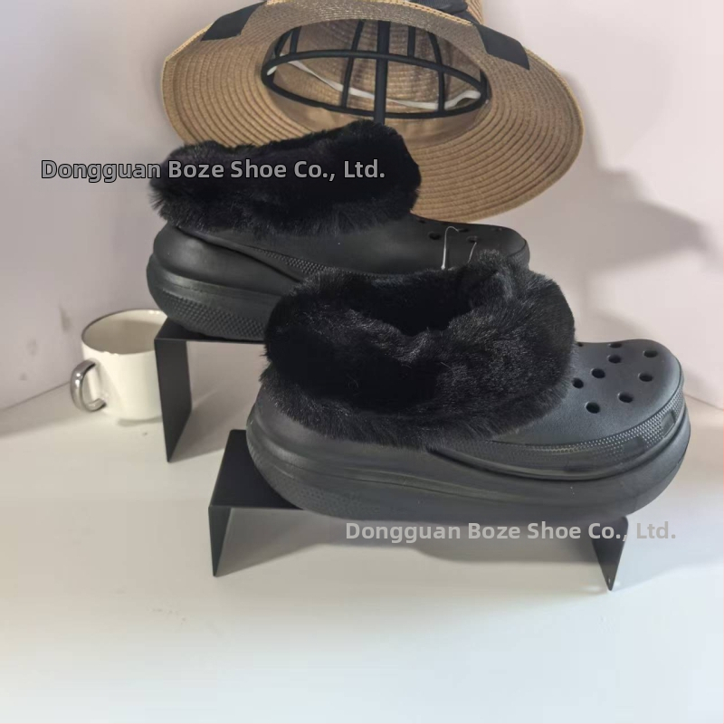 Cloguri de damă de iarnă, stil Crocs, cu căptușeală fleece, partea superioară și talpa EVA, platformă de 3 cm+, antiaderent, pentru interior și exterior