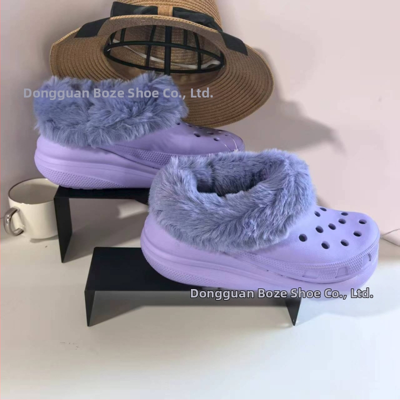 Cloguri de damă de iarnă, stil Crocs, cu căptușeală fleece, partea superioară și talpa EVA, platformă de 3 cm+, antiaderent, pentru interior și exterior