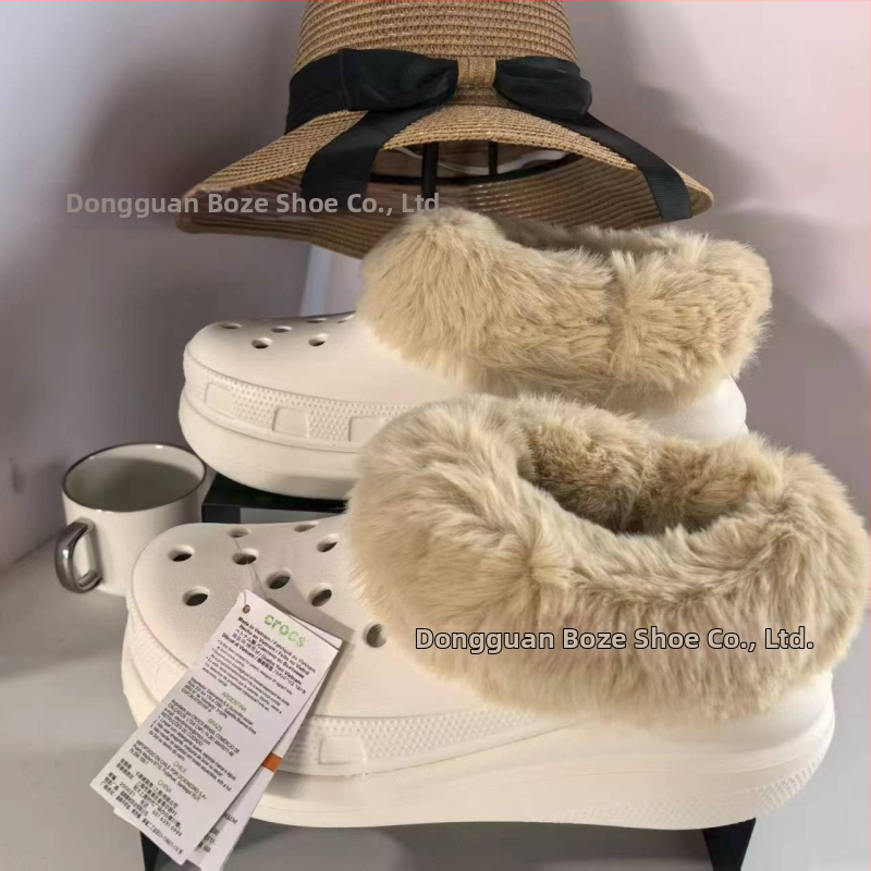 Cloguri de damă de iarnă, stil Crocs, cu căptușeală fleece, partea superioară și talpa EVA, platformă de 3 cm+, antiaderent, pentru interior și exterior