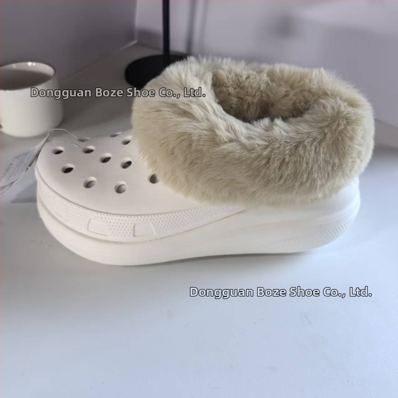 Cloguri de damă de iarnă, stil Crocs, cu căptușeală fleece, partea superioară și talpa EVA, platformă de 3 cm+, antiaderent, pentru interior și exterior