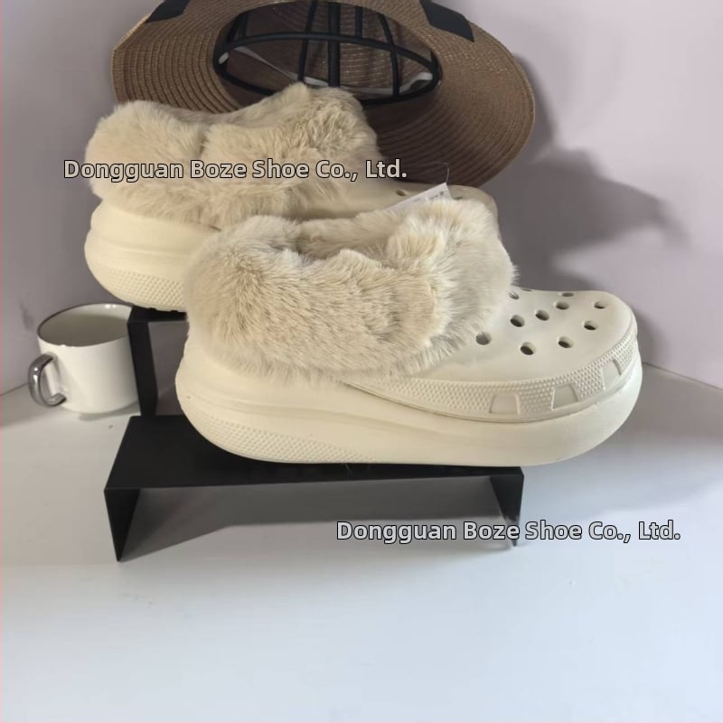Cloguri de damă de iarnă, stil Crocs, cu căptușeală fleece, partea superioară și talpa EVA, platformă de 3 cm+, antiaderent, pentru interior și exterior