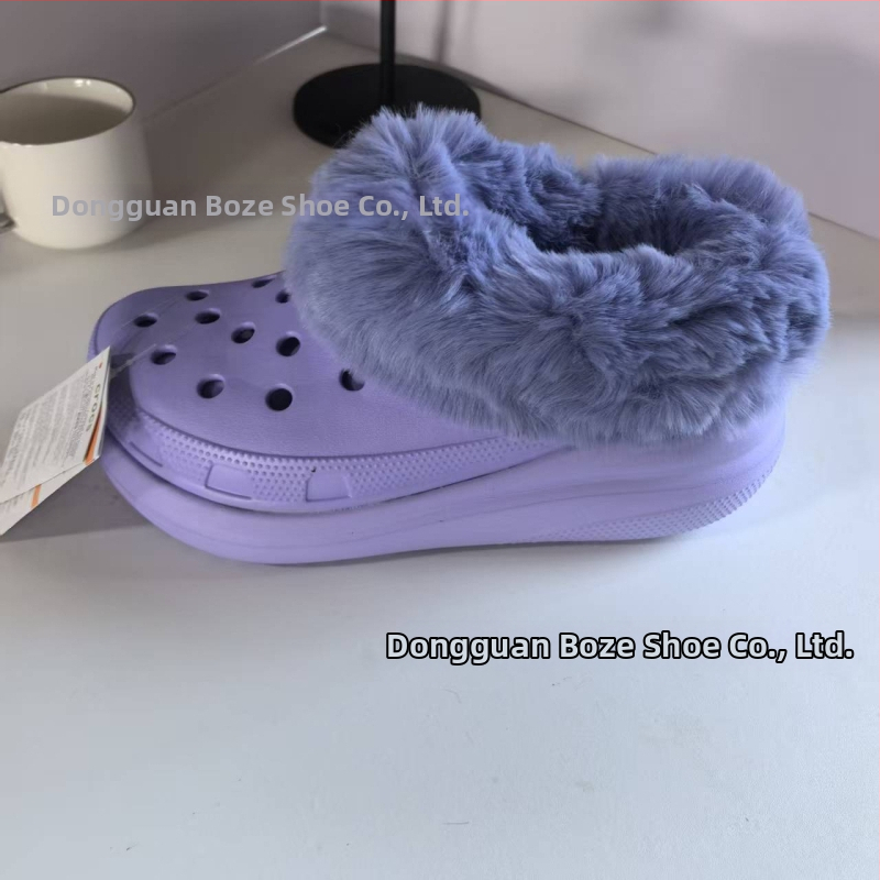 Cloguri de damă de iarnă, stil Crocs, cu căptușeală fleece, partea superioară și talpa EVA, platformă de 3 cm+, antiaderent, pentru interior și exterior