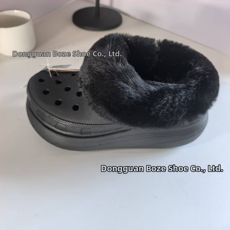 Cloguri de damă de iarnă, stil Crocs, cu căptușeală fleece, partea superioară și talpa EVA, platformă de 3 cm+, antiaderent, pentru interior și exterior