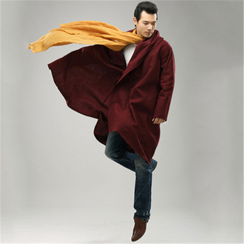 Férfiaknak etnikus stílusú szélkabát reverrel, hosszú, bő szabás