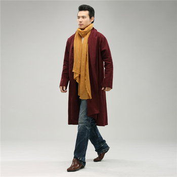 Férfiaknak etnikus stílusú szélkabát reverrel, hosszú, bő szabás