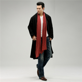 Férfiaknak etnikus stílusú szélkabát reverrel, hosszú, bő szabás