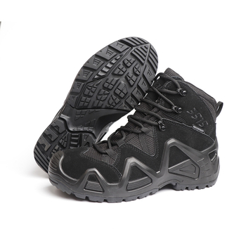 Ghete de alpinism - Şireturi frontale, Impermeabile, Talie medie, Partea superioară din piele de vițel, Talpă din cauciuc rezistentă la uzură