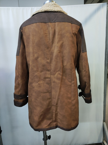 PU bőrből készült kabát, poliészter bélés, brit stílus, lazább szabás, egysoros gombolás