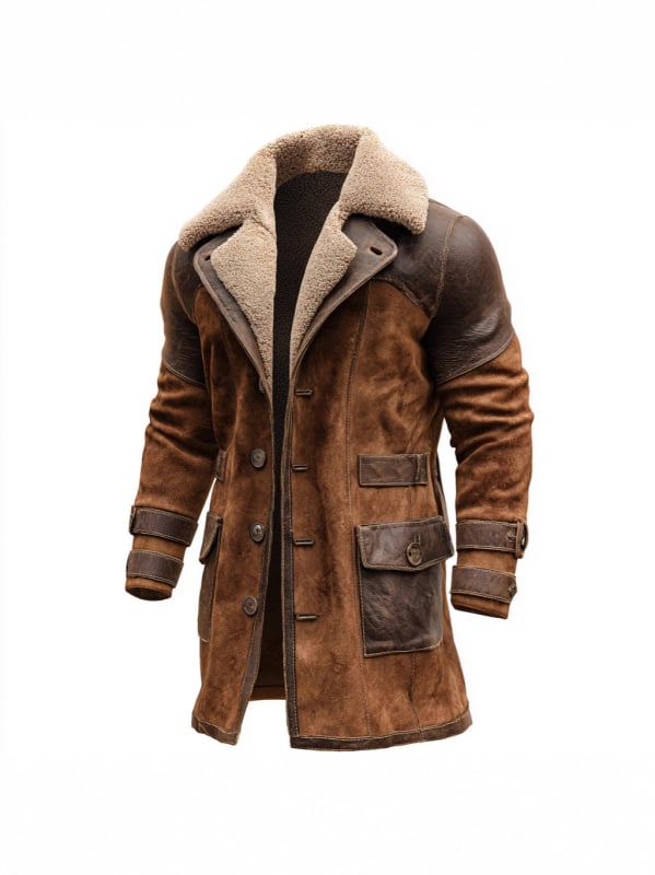 PU bőrből készült kabát, poliészter bélés, brit stílus, lazább szabás, egysoros gombolás