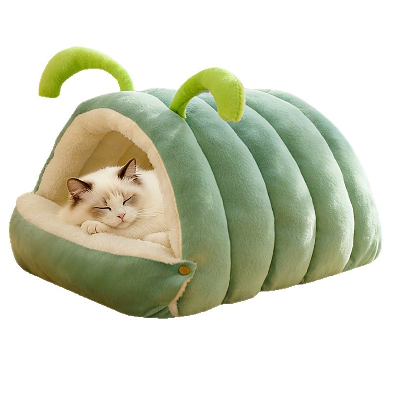 Cuib pentru pisici Autumn - Semi-închis, Detașabil și Lavabil, Pentru Toate Sezoanele, Pat Interior pentru Pisici, din PP Bumbac